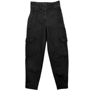 Wilfred Free Aritzia Black Cargo Pants Button Fly Cinch Cuff Taper Leg Size 2